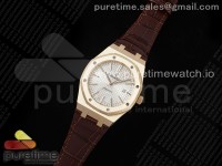 Royal Oak 41mm 15400 RG APSF 1:1 Best Edition White Dial on Brown Leather Strap SA3120 Super Clone V4 (Gain Weight)