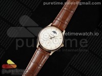 Master Ultra Thin Perpetual Calendar RG JF 1:1 Best Edition White Dial on Brown Leather Strap A868
