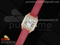 Santos Dumont 31.4mm RG AF 1:1 Best Edition Silver Dial Diamonds Bezel on Red Fabric Strap A157