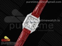 Santos Dumont 27.5mm SS AF 1:1 Best Edition Silver Dial on Red Croco Strap A157