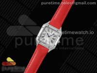 Santos Dumont 27.5mm SS AF 1:1 Best Edition Silver Dial on Red Leather Strap A157