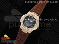 Nautilus 5712 RG YSF 1:1 Best Edition Blue Dial Diamonds Bezel on Brown Leather Strap A240