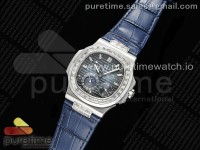 Nautilus 5712 SS YSF 1:1 Best Edition Blue Dial Diamonds Bezel on Blue Leather Strap A240