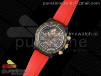 Daytona PVD Carbon Bezel GETF Best Edition Skeleton Red Dial on Red Rubber Strap SA4130