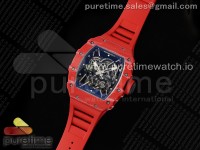 RM035-02 Red NTPT ZF 1:1 Best Edition Skeleton Dial on Red Rubber Strap RMAL1 Super Clone V6