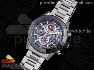 Calibre Heuer 01 Chrono SS/PVD XF 1:1 Best Edition Skeleton Dial Red Hand on SS Bracelet A1887