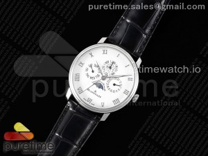 Villeret Quantieme Perpetuel 6656 SS HRF Best Edition White Dial on Black Leather Strap A5954 