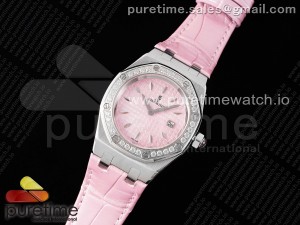 Royal Oak Offshore Ladies 33mm SS TWF Best Edition Pink Dial Diamonds Bezel on Pink Leather Strap ETA Quartz