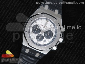Royal Oak Chrono 26331ST SS OMF 1:1 Best Edition White/Black Dial on Black Leather Strap A7750 (Free Rubber Strap)