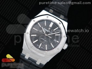 Royal Oak 41mm 15400 SS OMF 1:1 Best Edition Black Textured Dial on Black Leather Strap A3120