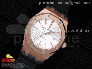 Royal Oak 41mm 15400 RG OMF 1:1 Best Edition White Textured Dial on Black Leather Strap A3120