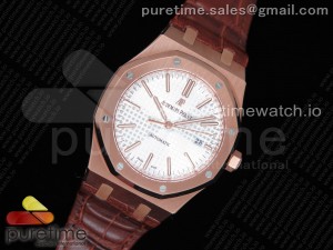 Royal Oak 41mm 15400 RG OMF 1:1 Best Edition White Textured Dial on Brown Leather Strap A3120