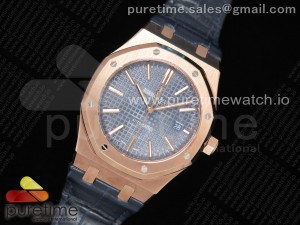 Royal Oak 41mm 15400 RG OMF 1:1 Best Edition Blue Textured Dial on Blue Leather Strap A3120