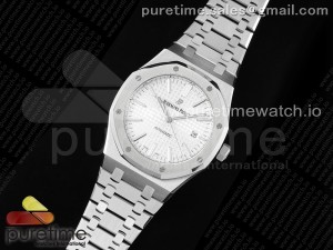 Royal Oak 41mm 15400 SS ZF 1:1 Best Edition White Textured Dial on SS Bracelet V2 SA3120 Super Clone