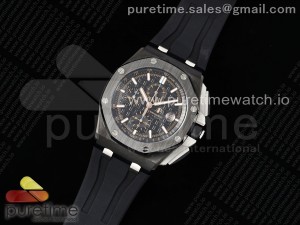 Royal Oak Offshore 44mm Black Ceramic APF 1:1 Best Edition Black Dial on Rubber Strap A3126