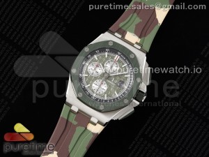 Royal Oak Offshore 44mm SS Green Ceramic Bezel APF 1:1 Best Edition Green/Silver Dial on Camo Rubber Strap A3126