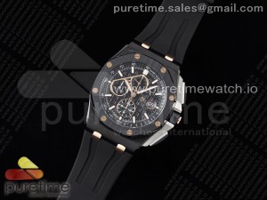 Royal Oak Offshore 44mm Real Ceramic APF 1:1 Best Edition Black Dial RG Markers on Rubber Strap A3126