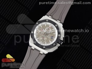 Royal Oak Offshore 44mm SS Black Ceramic Bezel APF 1:1 Best Edition Gray Dial on Gray Rubber Strap A3126