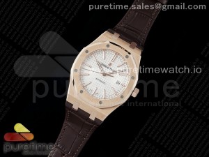 Royal Oak 41mm 15400 RG IPF 1:1 Best Edition White Textured Dial on Brown Leather Strap SA3120 Super Clone