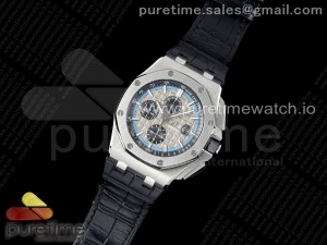 Royal Oak Offshore 44mm SS APF 1:1 Best Edition Gray/Blue Dial on Black Leather Strap A3126