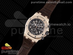Royal Oak Offshore 42mm RG APF 1:1 Best Edition Black Dial on Brown Leather Strap A3126