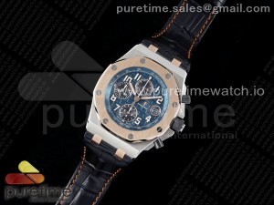 Royal Oak Offshore 42mm SS APF 1:1 Best Edition RG Bezel Blue Dial on Black Leather Strap A3126