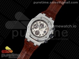 Royal Oak Offshore 42mm SS APF 1:1 Best Edition Cream Dial on Brown Leather Strap A3126