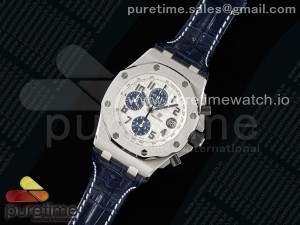 Royal Oak Offshore 42mm SS APF 1:1 Best Edition White/Blue Dial on Blue Leather Strap A7750