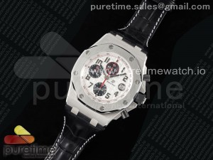 Royal Oak Offshore 42mm SS APF 1:1 Best Edition White/Black Dial on Black Leather Strap A7750