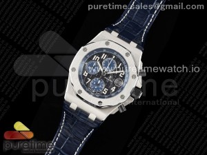 Royal Oak Offshore 42mm SS APF 1:1 Best Edition Black/Blue Dial on Blue Leather Strap A3126