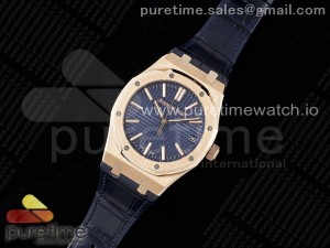 Royal Oak 41mm 15500 RG BF 1:1 Best Edition Blue Textured Dial on Blue Leather Strap A4302