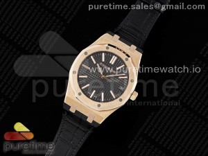 Royal Oak 41mm 15500 RG BF 1:1 Best Edition Black Textured Dial on Black Leather Strap A4302