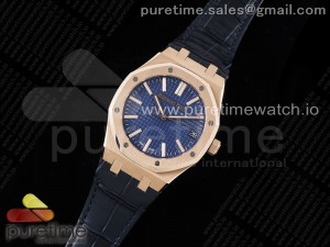 Royal Oak 41mm 15510 "50th Anniversary" RG APSF 1:1 Best Edition Black Dial on Blue Leather Strap SA4302 Super Clone