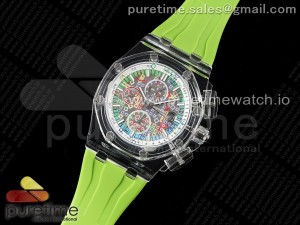 Royal Oak Offshore 44mm Transparent APF Best Edition Colorful Dial on Green Rubber Strap A3126