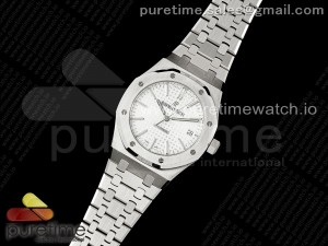Royal Oak 37mm 15450 SS APSF 1:1 Best Edition White Textured Dial on SS Bracelet SA3120 Super Clone