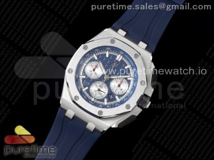 Royal Oak Offshore 44mm SS Bezel APF 1:1 Best Edition Blue/Silver Dial on Blue Rubber Strap A4401