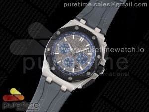 Royal Oak Offshore 44mm SS Black Ceramic Bezel APF 1:1 Best Edition Gray/Blue Dial on Gray Rubber Strap A4401