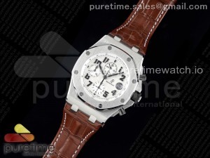 Royal Oak Offshore 42mm Safari SS APF 1:1 Best Edition White Dial on Brown Leather Strap A7750