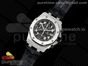 Royal Oak Offshore 42mm SS APF 1:1 Best Edition Black Dial White Markers on Black Leather Strap A7750