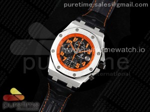 Royal Oak Offshore 42mm SS APF 1:1 Best Edition Black Dial Orange Markers on Black Leather Strap A7750