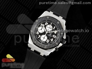 Royal Oak Offshore 42mm SS APF 1:1 Best Edition Black Dial White Markers Ceramic Bezel on Black Rubber Strap A7750