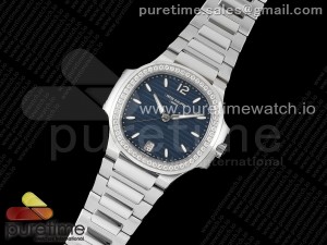 Nautilus 7118 Ladies SS PPF 1:1 Best Edition Blue Dial Diamonds Bezel on SS Bracelet 324CS