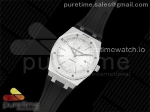 Royal Oak 41mm 15400 SS APSF 1:1 Best Edition White Textured Dial on Black Rubber Strap SA3120 Super Clone V3