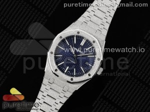 Royal Oak 41mm 15500 Frosted SS IPF 1:1 Best Edition Blue Textured Dial on SS Bracelet SA4302 Super Clone