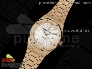 Royal Oak 41mm 15500 Frosted RG IPF 1:1 Best Edition White Textured Dial on RG Bracelet SA4302 Super Clone