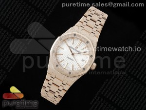 Royal Oak 41mm 15410 Frosted RG APSF 1:1 Best Edition White Textured Dial on RG Bracelet SA3120 Super Clone