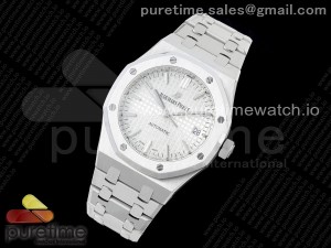 Royal Oak 37mm 15450 SS ZF 1:1 Best Edition White Textured Dial on SS Bracelet SA3120 Super Clone