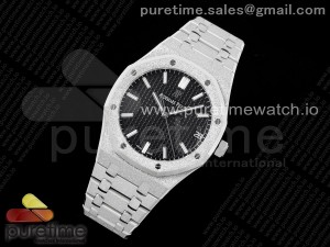 Royal Oak 41mm 15500 Frosted SS APSF 1:1 Best Edition Black Textured Dial on SS Bracelet SA4302 Super Clone