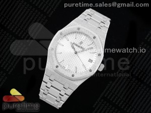 Royal Oak 41mm 15500 Frosted SS APSF 1:1 Best Edition White Textured Dial on SS Bracelet SA4302 Super Clone