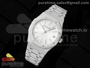 Royal Oak 41mm 15500 Frosted SS APSF 1:1 Best Edition White Textured Dial on SS Bracelet SA4302 Super Clone V2